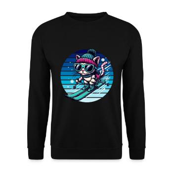 Wintersport Skifahren Katze Schnee Winter Kinder - Unisex Pullover - Schwarz - Vorne - Alina (178cm) & Michal (187cm)