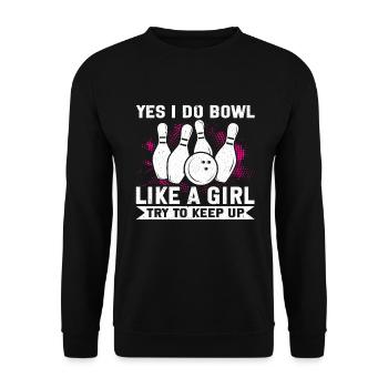 Bowling Girl Funny Ladies Team Bowler Sport - Unisex Pullover - Schwarz - Vorne - Alina (178cm) & Michal (187cm)