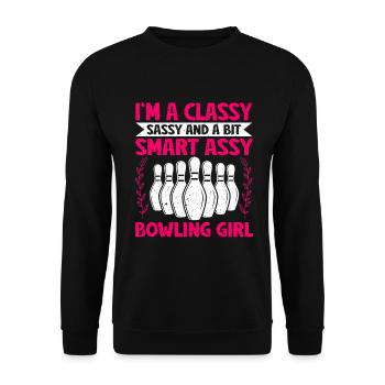 Bowling Girl Funny Ladies Team Bowler Sport - Unisex Pullover - Schwarz - Vorne - Alina (178cm) & Michal (187cm)