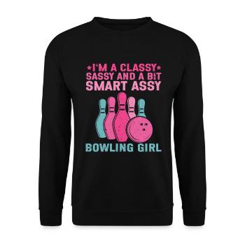 Bowling Girl Funny Ladies Team Bowler Sport - Unisex Pullover - Schwarz - Vorne - Alina (178cm) & Michal (187cm)
