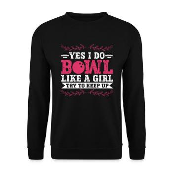 Bowling Girl Funny Ladies Team Bowler Sport - Unisex Pullover - Schwarz - Vorne - Alina (178cm) & Michal (187cm)