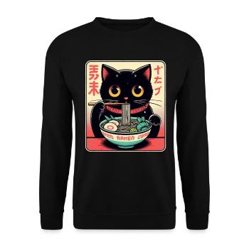 Chat Ramen Nouilles Anime Japonais Chat Chaton - Sweat-shirt Unisexe - noir - Devant - Alina (178cm) & Michal (187cm)