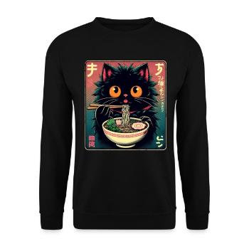 Chat Ramen Nouilles Anime Japonais Chat Chaton - Sweat-shirt Unisexe - noir - Devant - Alina (178cm) & Michal (187cm)