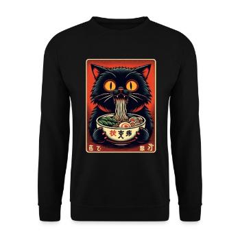 Chat Ramen Nouilles Anime Japonais Chat Chaton - Sweat-shirt Unisexe - noir - Devant - Alina (178cm) & Michal (187cm)