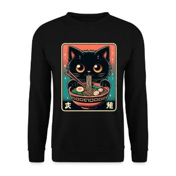 Chat Ramen Nouilles Anime Japonais Chat Chaton - Sweat-shirt Unisexe - noir - Devant - Alina (178cm) & Michal (187cm)