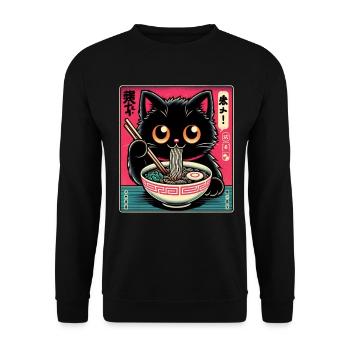 Chat Ramen Nouilles Anime Japonais Chat Chaton - Sweat-shirt Unisexe - noir - Devant - Alina (178cm) & Michal (187cm)