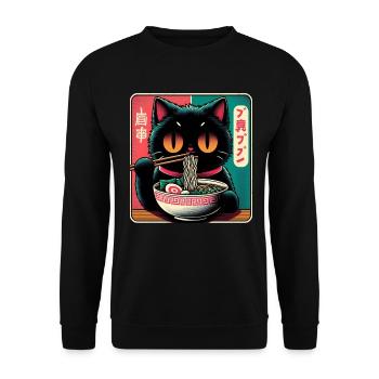 Chat Ramen Nouilles Anime Japonais Chat Chaton - Sweat-shirt Unisexe - noir - Devant - Alina (178cm) & Michal (187cm)