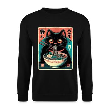 Chat Ramen Nouilles Anime Japonais Chat Chaton - Sweat-shirt Unisexe - noir - Devant - Alina (178cm) & Michal (187cm)