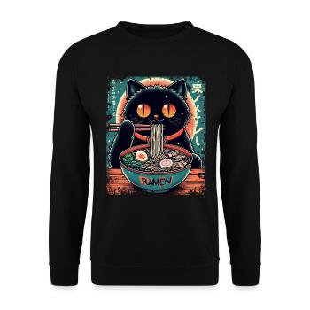 Chat Ramen Nouilles Anime Japonais Chat Chaton - Sweat-shirt Unisexe - noir - Devant - Alina (178cm) & Michal (187cm)