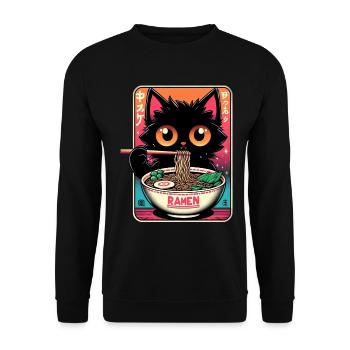 Chat Ramen Nouilles Anime Japonais Chat Chaton - Sweat-shirt Unisexe - noir - Devant - Alina (178cm) & Michal (187cm)