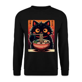 Chat Ramen Nouilles Anime Japonais Chat Chaton - Sweat-shirt Unisexe - noir - Devant - Alina (178cm) & Michal (187cm)