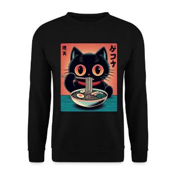 Chat Ramen Nouilles Anime Japonais Chat Chaton - Sweat-shirt Unisexe - noir - Devant - Alina (178cm) & Michal (187cm)