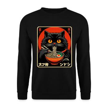 Chat Ramen Nouilles Anime Japonais Chat Chaton - Sweat-shirt Unisexe - noir - Devant - Alina (178cm) & Michal (187cm)