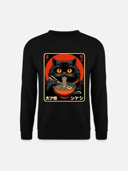 Cat Ramen Nudel Anime Japanische Katze Kätzchen - Unisex Pullover - Schwarz