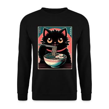 Chat Ramen Nouilles Anime Japonais Chat Chaton - Sweat-shirt Unisexe - noir - Devant - Alina (178cm) & Michal (187cm)