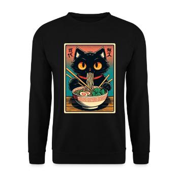 Chat Ramen Nouilles Anime Japonais Chat Chaton - Sweat-shirt Unisexe - noir - Devant - Alina (178cm) & Michal (187cm)