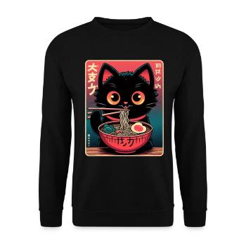 Chat Ramen Nouilles Anime Japonais Chat Chaton - Sweat-shirt Unisexe - noir - Devant - Alina (178cm) & Michal (187cm)