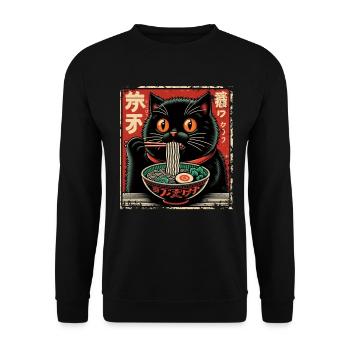 Chat Ramen Nouilles Anime Japonais Chat Chaton - Sweat-shirt Unisexe - noir - Devant - Alina (178cm) & Michal (187cm)