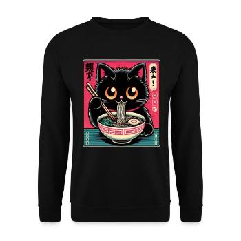 Chat Ramen Nouilles Anime Japonais Chat Chaton - Sweat-shirt Unisexe - noir - Devant - Alina (178cm) & Michal (187cm)