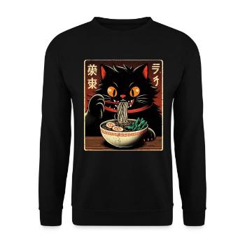Chat Ramen Nouilles Anime Japonais Chat Chaton - Sweat-shirt Unisexe - noir - Devant - Alina (178cm) & Michal (187cm)