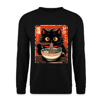 Chat Ramen Nouilles Anime Japonais Chat Chaton - Sweat-shirt Unisexe - noir - Devant - Alina (178cm) & Michal (187cm)