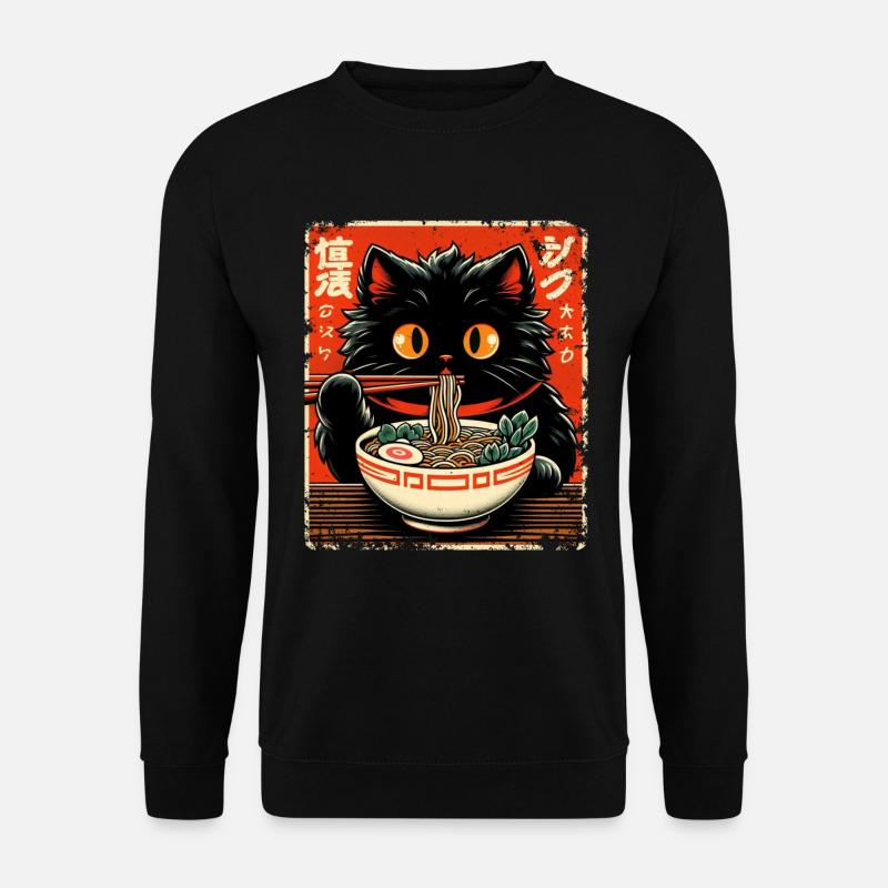Cat Ramen Nudel Anime Japanische Katze Kätzchen - Unisex Pullover - Schwarz