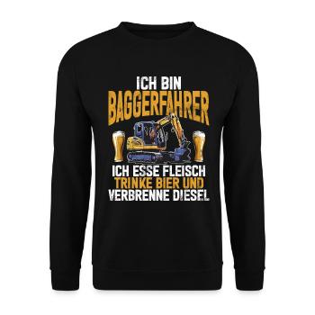Baggerfahrer Lustige Bauarbeiter Beruf Excavator - Unisex Pullover - Schwarz - Vorne - Alina (178cm) & Michal (187cm)