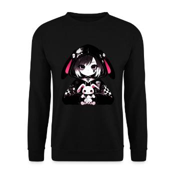 Goth Bunny Anime Girl Kawaii Gothic Gruselige - Unisex Pullover - Schwarz - Vorne - Alina (178cm) & Michal (187cm)