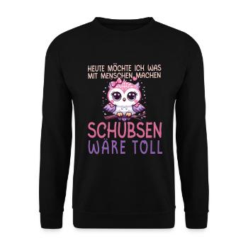 Heute Möchte Ich Menschen Schubsen Eule Humor - Unisex Pullover - Schwarz - Vorne - Alina (178cm) & Michal (187cm)