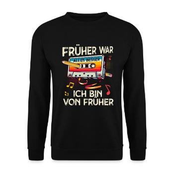 Kassetten Player Mixtape Musik 80er Vintage Retro - Unisex Pullover - Schwarz - Vorne - Alina (178cm) & Michal (187cm)