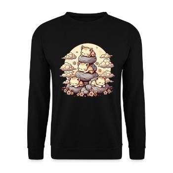 Japanische Katzen Anime Kätzchen Schlafen Kawaii - Unisex Pullover - Schwarz - Vorne - Alina (178cm) & Michal (187cm)