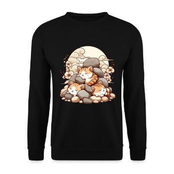 Japanische Katzen Anime Kätzchen Schlafen Kawaii - Unisex Pullover - Schwarz - Vorne - Alina (178cm) & Michal (187cm)