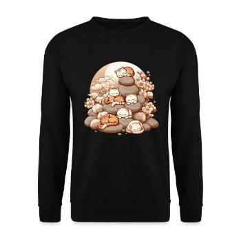 Japanische Katzen Anime Kätzchen Schlafen Kawaii - Unisex Pullover - Schwarz - Vorne - Alina (178cm) & Michal (187cm)