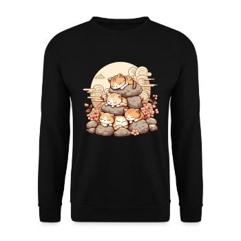 Japanische Katzen Anime Kätzchen Schlafen Kawaii - Unisex Pullover - Schwarz - Vorne - Alina (178cm) & Michal (187cm)