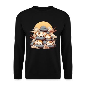 Japanische Katzen Anime Kätzchen Schlafen Kawaii - Unisex Pullover - Schwarz - Vorne - Alina (178cm) & Michal (187cm)