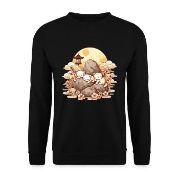 Japanische Katzen Anime Kätzchen Schlafen Kawaii - Unisex Pullover - Schwarz - Vorne - Alina (178cm) & Michal (187cm)