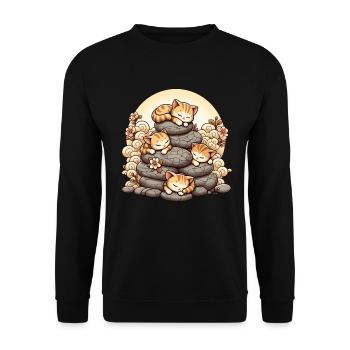 Japanische Katzen Anime Kätzchen Schlafen Kawaii - Unisex Pullover - Schwarz - Vorne - Alina (178cm) & Michal (187cm)