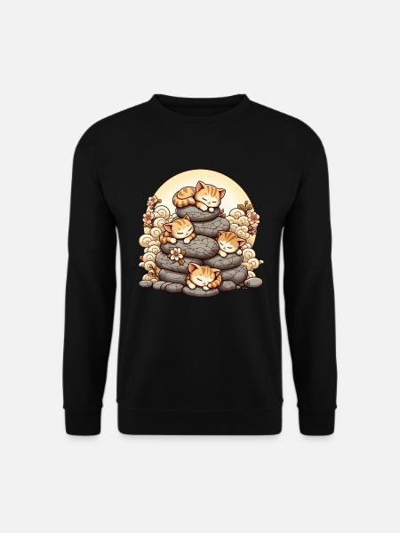Japanische Katzen Anime Kätzchen Schlafen Kawaii - Unisex Pullover - Schwarz