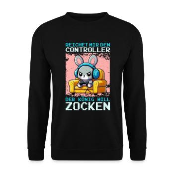 Hands me the controller the king wants to gamble - Unisex Sweatshirt - black - Front - Alina (178cm) & Michal (187cm)