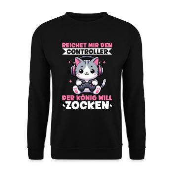 Il me tend la manette que le roi veut jouer - Sweat-shirt Unisexe - noir - Devant - Alina (178cm) & Michal (187cm)