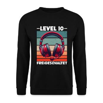 Level 10 Freigeschaltet Gaming Geburtstag PC - Unisex Pullover - Schwarz - Vorne - Alina (178cm) & Michal (187cm)