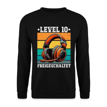 Level 10 Freigeschaltet Gaming Geburtstag PC - Unisex Pullover - Schwarz - Vorne - Alina (178cm) & Michal (187cm)