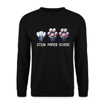 Katze Stein Papier Schere Pfote Spiel Lustige - Unisex Pullover - Schwarz - Vorne - Alina (178cm) & Michal (187cm)
