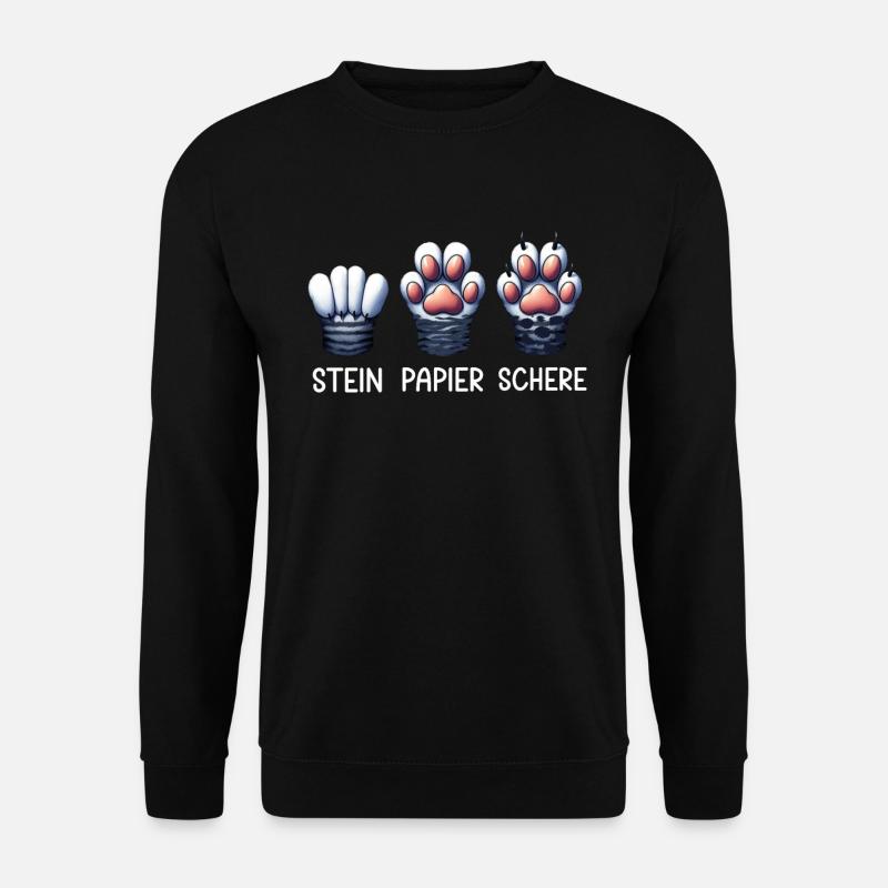 Katze Stein Papier Schere Pfote Spiel Lustige - Unisex Pullover - Schwarz
