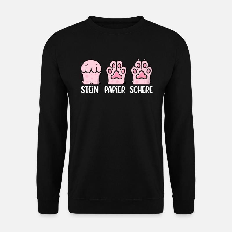Katze Stein Papier Schere Pfote Spiel Lustige - Unisex Pullover - Schwarz