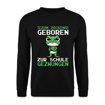 Born to gamble Forced to go to school Frog - Unisex Sweatshirt - black - Front - Alina (178cm) & Michal (187cm)