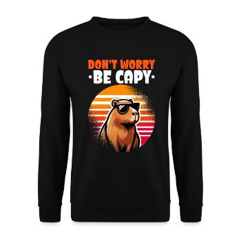 Mach Dir Keine Sorgen, Sei Capy Süße Capybara - Unisex Pullover - Schwarz - Vorne - Alina (178cm) & Michal (187cm)