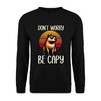 Mach Dir Keine Sorgen, Sei Capy Süße Capybara - Unisex Pullover - Schwarz - Vorne - Alina (178cm) & Michal (187cm)