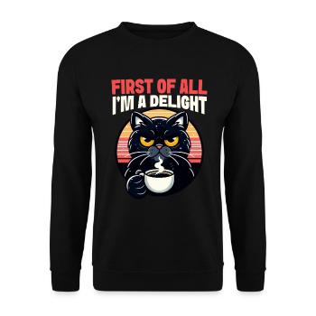At first I'm a delight a disgruntled cat - Unisex Sweatshirt - black - Front - Alina (178cm) & Michal (187cm)