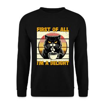 At first I'm a delight a disgruntled cat - Unisex Sweatshirt - black - Front - Alina (178cm) & Michal (187cm)